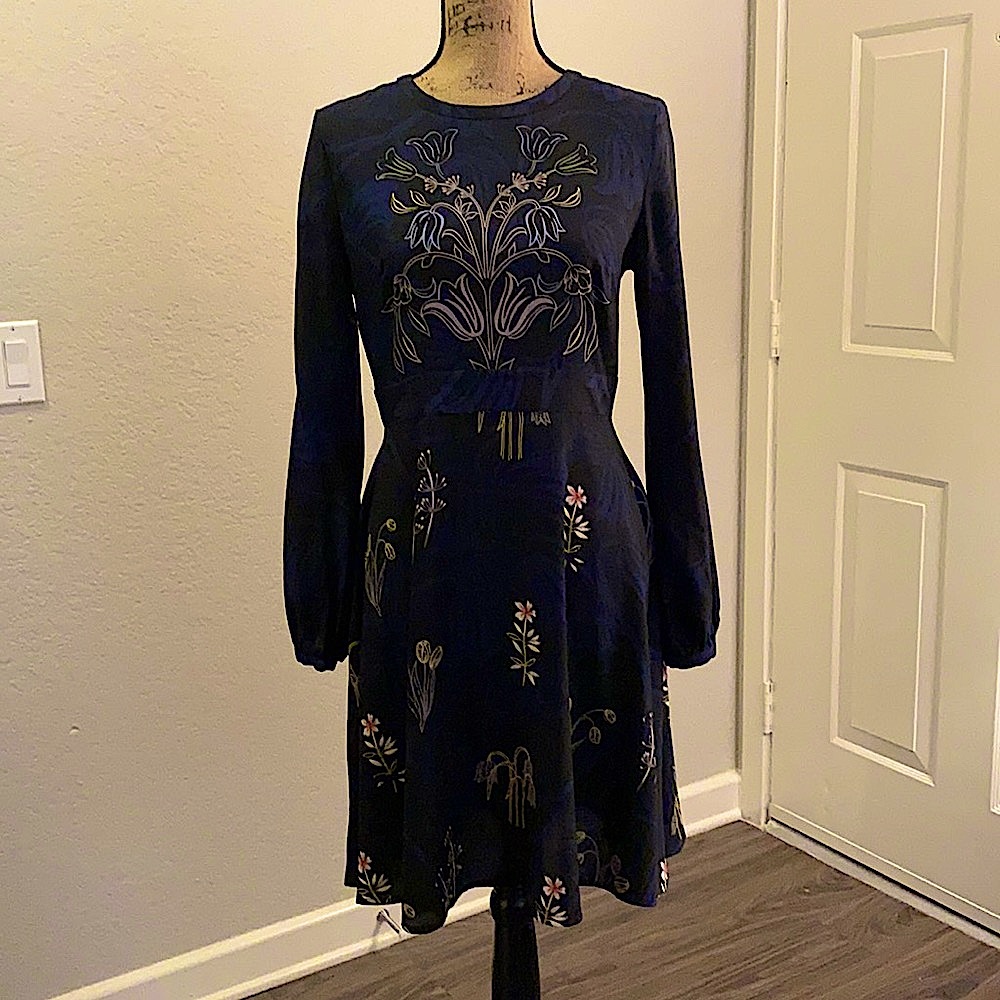 Loft Dress, Black and Blue, Floral Print, Size 4